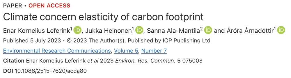 Climate concern elasticity of carbon footprints